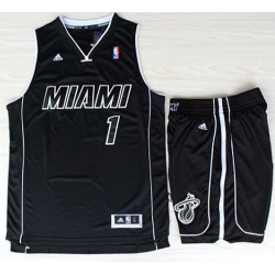 Miami Heat 1 Chris Bosh Black With White Shadow Revolution 30 Jerseys Shorts NBA Suits