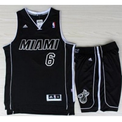 Miami Heat 6 LeBron James Black With White Shadow Revolution 30 Jerseys Shorts NBA Suits