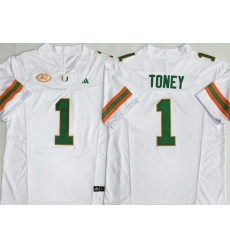 Men Miami Hurricanes  1 Malachi Toney White F U S E  Stitched Football Jersey