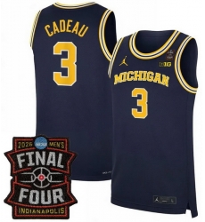 Men Michigan Wolverines  3 Elliot Cadeau Navy 2025 26 With Final Four Patch Stitched Basketball Jersey