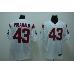 Trojans #43 Troy Polamalu White Embroidered NCAA Jersey