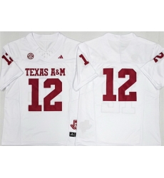 Men Texas A 26M Aggies Lions 12 Premier Strategy White 2025 F U S E  Stitched Jersey