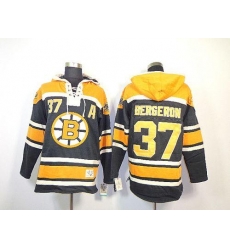 Bruins #37 Patrice Bergeron Black Sawyer Hooded Sweatshirt Stitched NHL Jersey