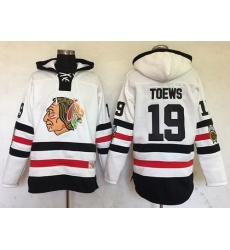 Men Chicago Blackhawks 19 Jonathan Toews White Sawyer Hooded Sweatshirt 2017 Winter Classic Stitched NHL Jersey