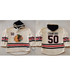 Men Chicago Blackhawks 50 Corey Crawford Cream Heavyweight Pullover Hoodie Stitched NHL Jersey