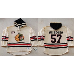 Men Chicago Blackhawks 57 Trevor Van Riemsdyk Cream Heavyweight Pullover Hoodie Stitched NHL Jersey