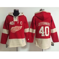 Detroit Red Wings 40 Henrik Zetterberg Red Women Old Time Lacer NHL Hoodie