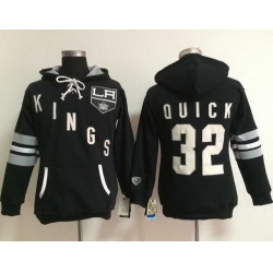 Los Angeles Kings 32 Jonathan Quick Black Women Old Time Heidi Hoodie