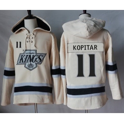 Men Los Angeles Kings 11 Anze Kopitar Cream Sawyer Hooded Sweatshirt Stitched NHL Jersey