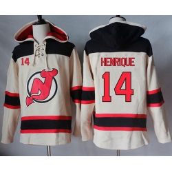 Men New Jersey Devils 14 Adam Henrique Cream Sawyer Hooded Sweatshirt Stitched NHL Jersey