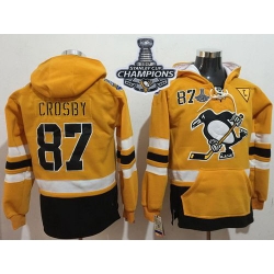 Men Pittsburgh Penguins 87 Sidney Crosby Gold Sawyer Hooded Sweatshirt 2017 Stadium Series Stanley Cup Finals Champions Stitched NHL Jersey