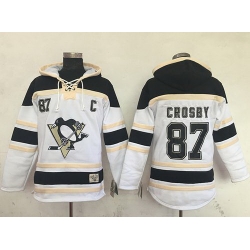 Men Pittsburgh Penguins 87 Sidney Crosby White Sawyer Hooded Sweatshirt Stitched NHL Jersey