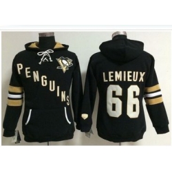 Women Pittsburgh Penguins 66 Mario Lemieux Black Old Time Heidi NHL Hoodie