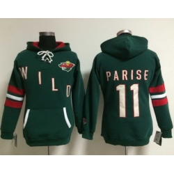 Minnesota Wild 11 Zach Parise Green Women Old Time Heidi NHL Hoodie