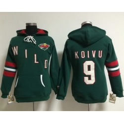 Minnesota Wild 9 Mikko Koivu Green Women Old Time Heidi NHL Hoodie