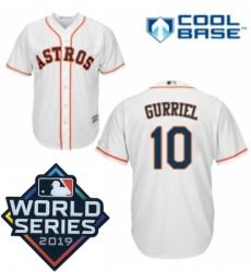 Mens Majestic Houston Astros 10 Yuli Gurriel Replica White Home Cool Base Sitched 2019 World Series Patch jersey