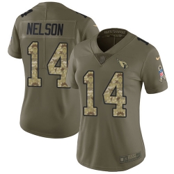 Nike Cardinals #14 J J Nelson Olive Camo Womens Stitched NFL Limited 2017 Salute to Service Jersey