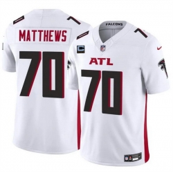 Men Atlanta Falcons 70 Jake Matthews White 2024 F U S E With 4 Star C Patch Vapor Untouchable Limited Stitched Football Jersey