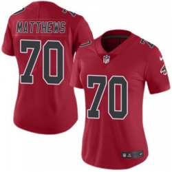 Falcons 70 Jake Matthews Red Womens Stitched Football Limited Rush Jersey