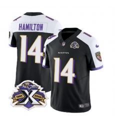 Men Baltimore Ravens 14 Kyle Hamilton Black White 2023 F U S E With Patch Throwback Vapor Limited Jersey