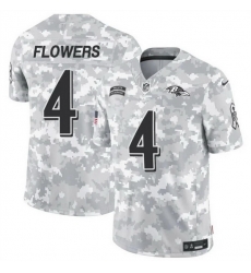 Men Baltimore Ravens 4 Zay Flowers 2024 F U S E Arctic Camo Salute To Service Limited Stitched Football Jersey