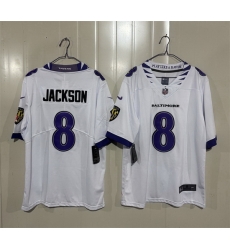 Men Baltimore Ravens  8 Lamar Jackson White 2026 Vapor Stitched Limited Football Jersey
