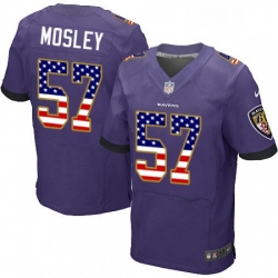 Mens Nike Baltimore Ravens 57 CJ Mosley Elite Purple Home USA Flag Fashion NFL Jersey