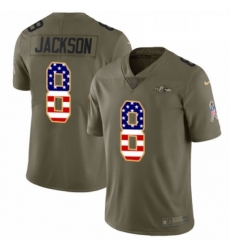 Mens Nike Baltimore Ravens 8 Lamar Jackson Limited OliveUSA Flag Salute to Service NFL Jersey