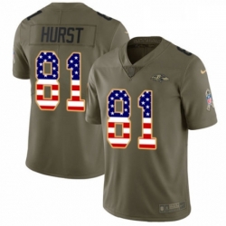 Mens Nike Baltimore Ravens 81 Hayden Hurst Limited Olive USA Flag Salute to Service NFL Jersey