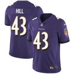 Nike Ravens 43 Justice Hill Purple Team Color Men Stitched NFL Vapor Untouchable Limited Jersey