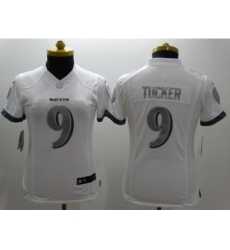 Nike Women Baltimore Ravens #9 Tucker Platinum White Jerseys