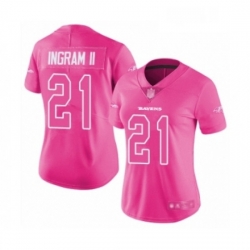 Womens Baltimore Ravens 21 Mark Ingram II Limited Pink Rush Fashion Football Jersey