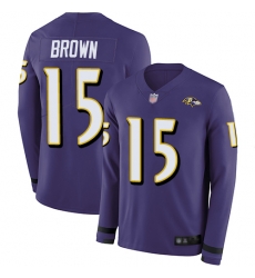 Ravens 15 Marquise Brown Purple Team Color Youth Stitched Football Limited Therma Long Sleeve Jersey