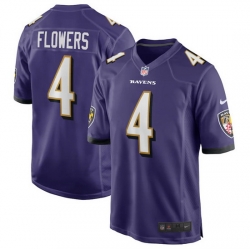 Youth Baltimore Ravens 4 Zay Flowers Purple Stitched Game Jersey