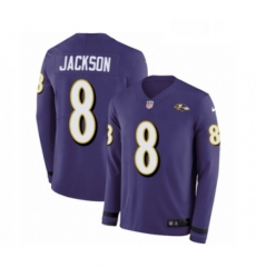 Youth Nike Baltimore Ravens 8 Lamar Jackson Limited Purple Therma Long Sleeve NFL Jersey