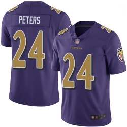 Youth Ravens 24 Marcus Peters Purple Stitched Football Limited Rush Jersey