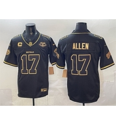 Men Buffalo Bills 17 Josh Allen Black Gold 2025 F U S E Rivalries With Farewell Patch  26 4 Star C Patch Vapor Limited Stitched Football Jersey