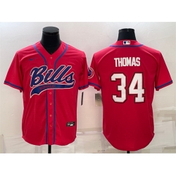 Men Buffalo Bills 34 Thurman Thomas Red With Patch Cool Base Stitched Baseball Jersey