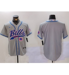 Men Buffalo Bills Grey Team Blank Cool Base Stitched Baseball Jersey 2