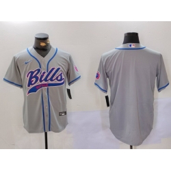 Men Buffalo Bills Grey Team Blank Cool Base Stitched Baseball Jersey