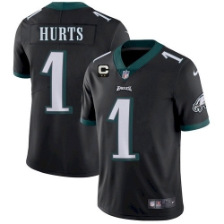 Men's Eagles 2022 #1 Jalen Hurts Black With 2-star C Patch Vapor Untouchable Limited Stitched NFL Jersey