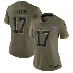 Women Buffalo Bills 17 Josh Allen Olive 2022 Salute To Service Limited Stitched Jersey