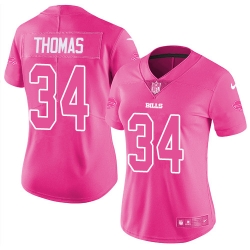 Womens Nike Bills #34 Thurman Thomas Pink  Stitched NFL Limited Rush Fashion Jersey