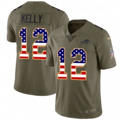 Womens Nike Buffalo Bills 12 Jim Kelly Limited OliveGold 2017 Salute to Service NFL Jersey