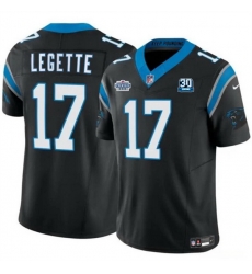 Men Carolina Panthers 17 Xavier Legette Black 2024 With Dradt Patch And 30th Anniversary Patch F U S E  Vapor Limited Stitched Football Jersey