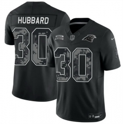 Men Carolina Panthers 30 Chuba Hubbard Black F U S E 2026 Salute to Service Limited Stitched Football Jersey