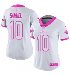 Nike Panthers #10 Curtis Samuel White Pink Womens Stitched NFL Limited Rush Fashion Jersey