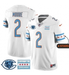 Men Chicago Bears  2 D J  Moore White City Edition F U S E  With Chicago Flag Vapor Untouchable Limited Stitched Football Jersey