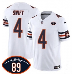 Men Chicago Bears  4 D Andre Swift White 2026 F U S E  With Mike Ditka 89 Patch Vapor Untouchable Limited Stitched Football Jersey