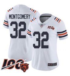 Women Chicago Bears 32 David Montgomery White 100th Season Limited Football Jersey